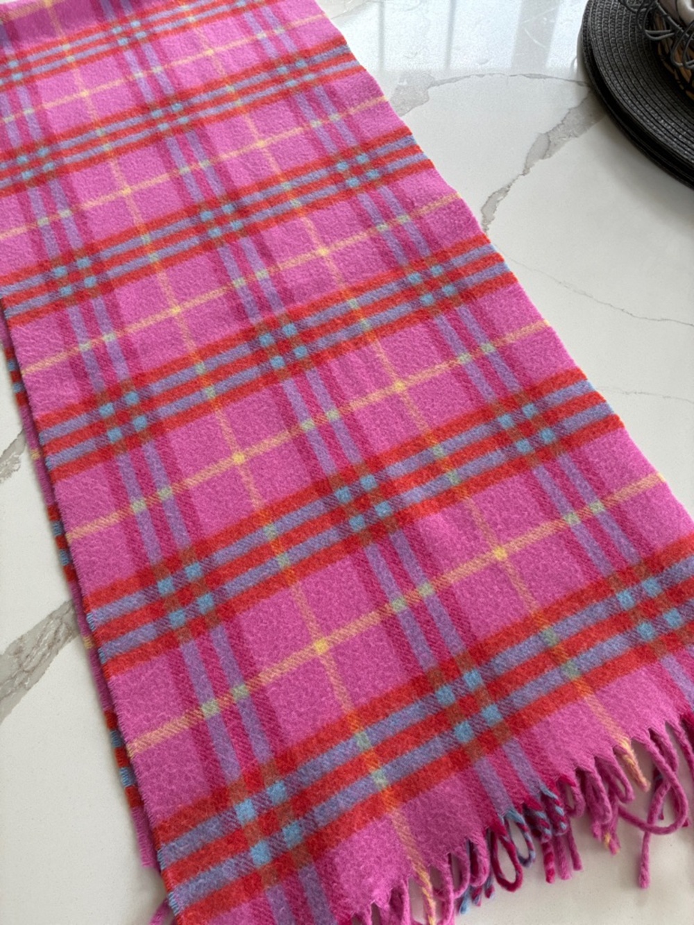 Burberry Pink Plaid Fringe Scarf